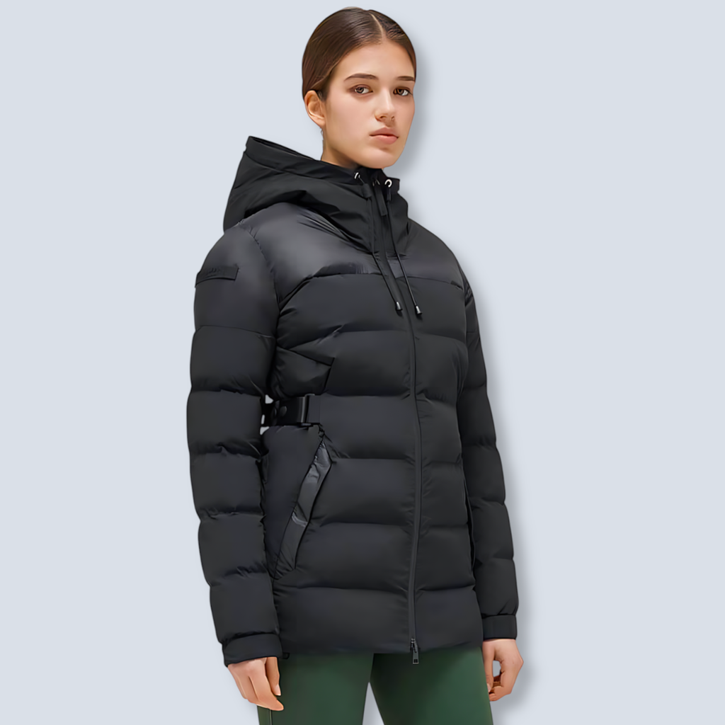 CT Long Hooded Nylon Puffer Jacket W/Belt