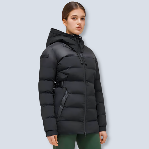 CT Long Hooded Nylon Puffer Jacket W/Belt