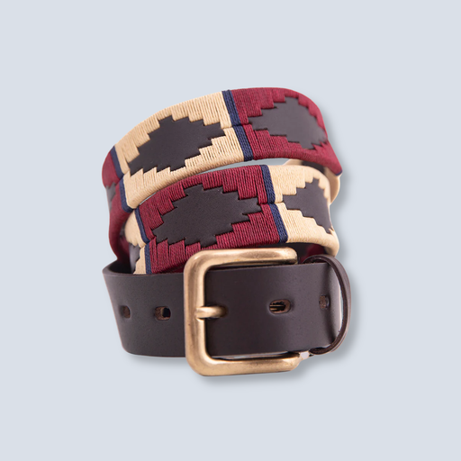 Polo Belt W/Burgundy Cream EMB